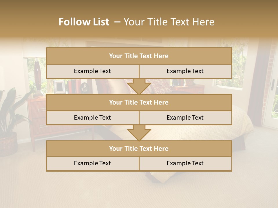 A Bed Room With A Neatly Made Bed And A Plant PowerPoint Template