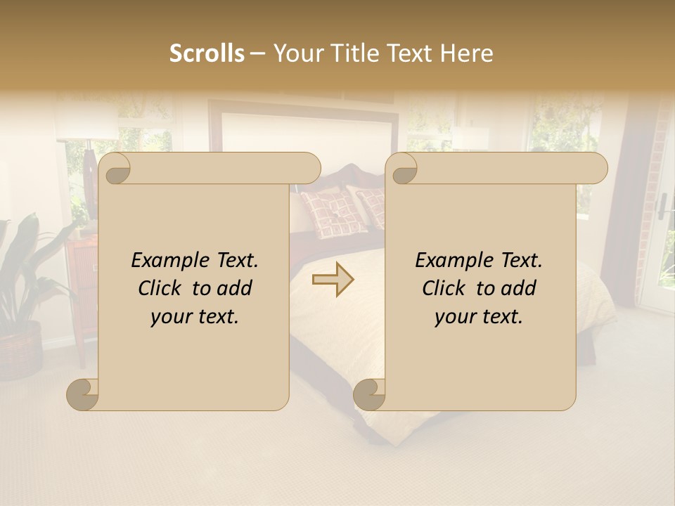 A Bed Room With A Neatly Made Bed And A Plant PowerPoint Template