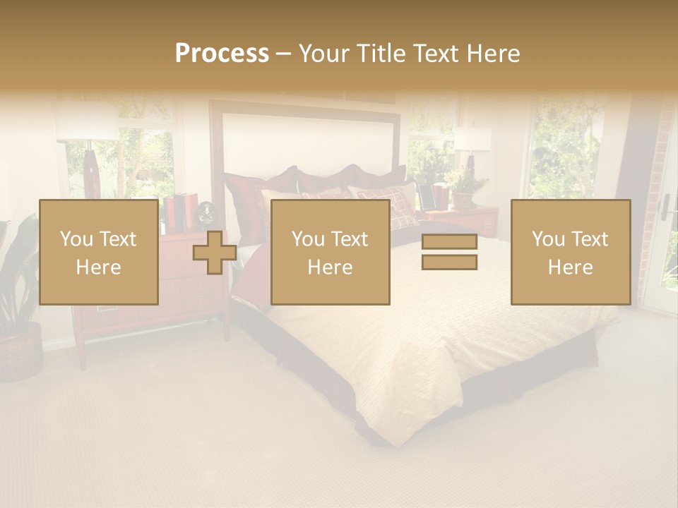 A Bed Room With A Neatly Made Bed And A Plant PowerPoint Template