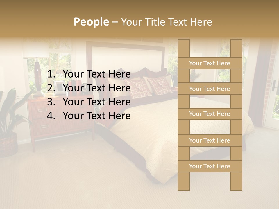 A Bed Room With A Neatly Made Bed And A Plant PowerPoint Template