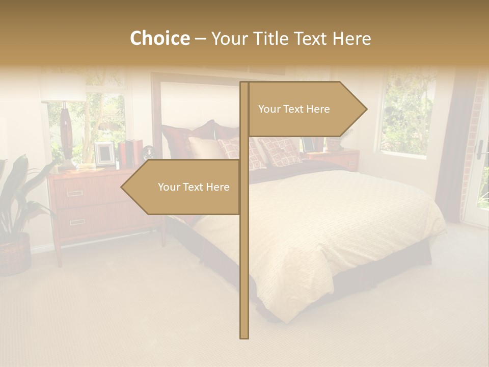 A Bed Room With A Neatly Made Bed And A Plant PowerPoint Template