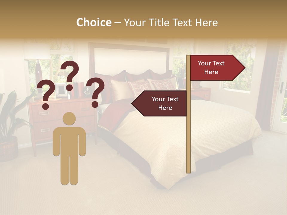 A Bed Room With A Neatly Made Bed And A Plant PowerPoint Template