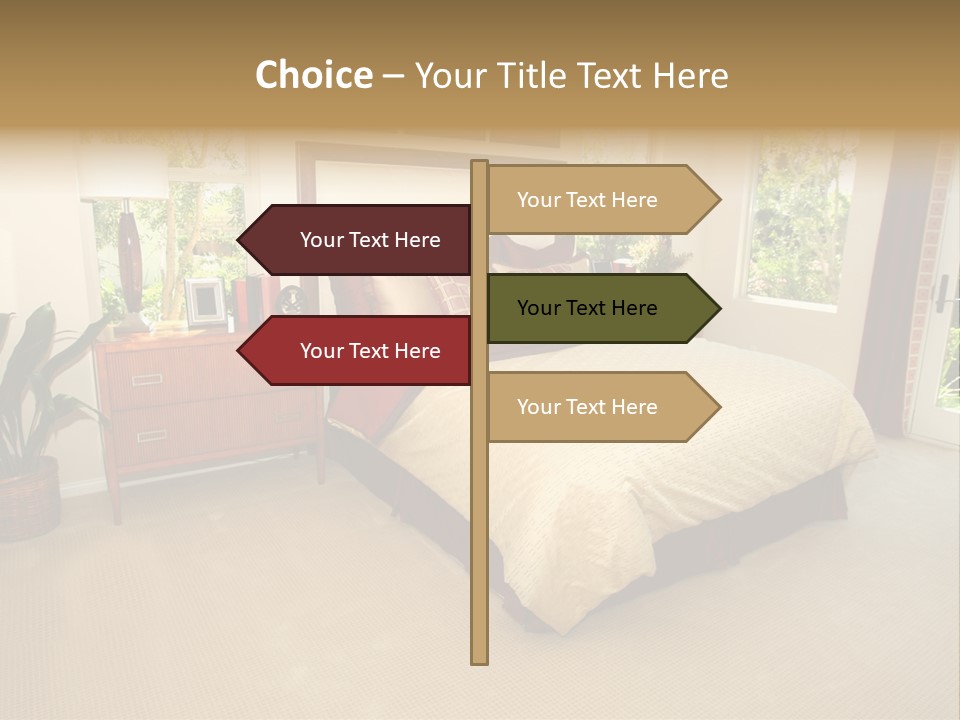 A Bed Room With A Neatly Made Bed And A Plant PowerPoint Template