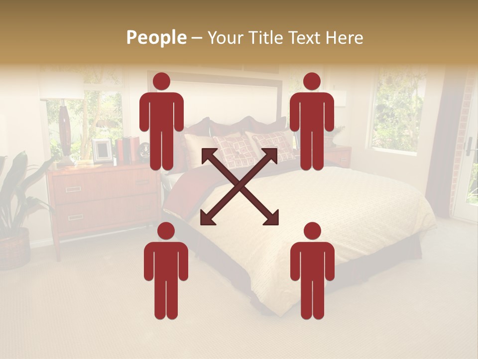 A Bed Room With A Neatly Made Bed And A Plant PowerPoint Template