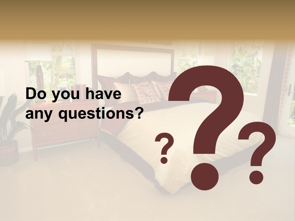 A Bed Room With A Neatly Made Bed And A Plant PowerPoint Template