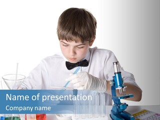 Boy Microbiology Analyzing PowerPoint Template