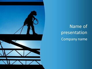 A Silhouette Of A Construction Worker On A Blue Background PowerPoint Template