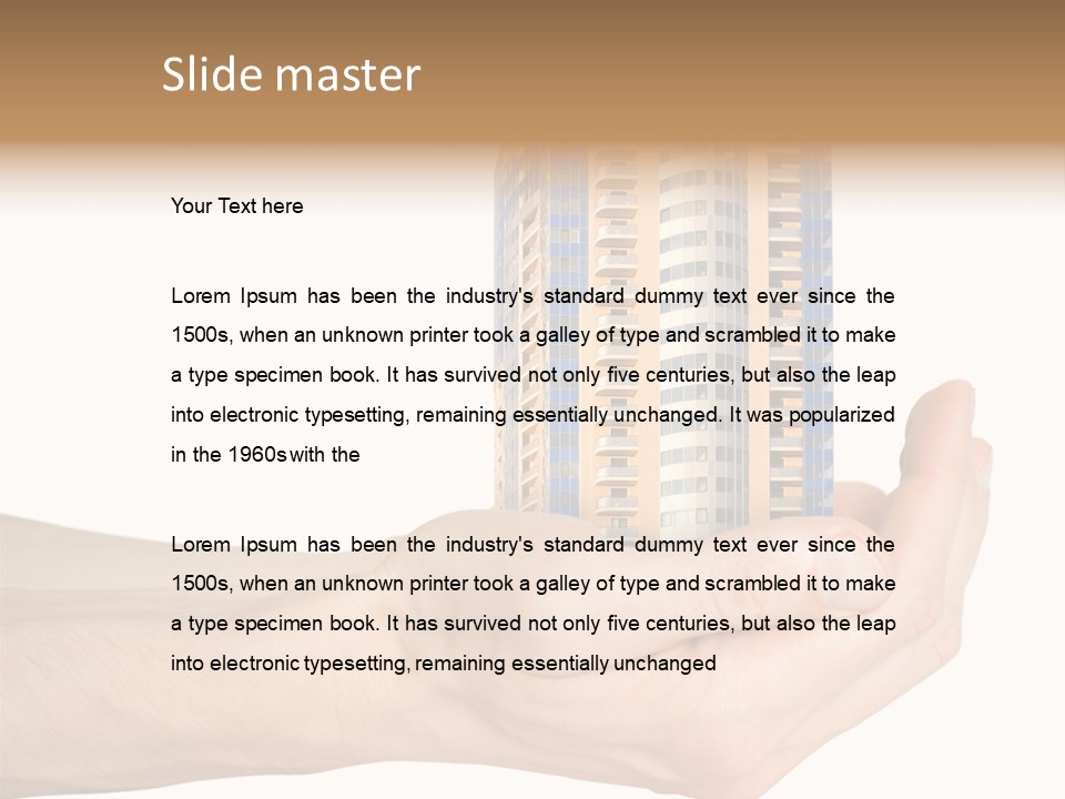 A Hand Holding A Model Of A Building PowerPoint Template