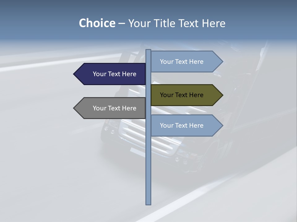 A Blue Semi Truck Driving Down A Highway PowerPoint Template