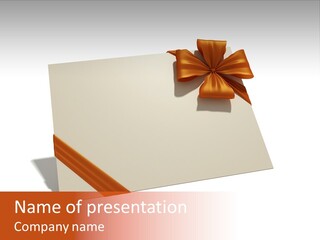 A White Card With A Brown Bow On It PowerPoint Template