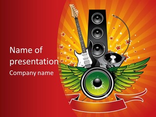 A Music Powerpoint Presentation With Speakers And Guitars PowerPoint Template