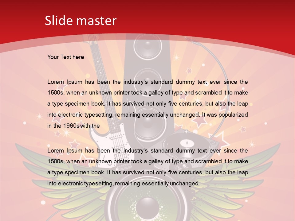 A Music Powerpoint Presentation With Speakers And Guitars PowerPoint Template