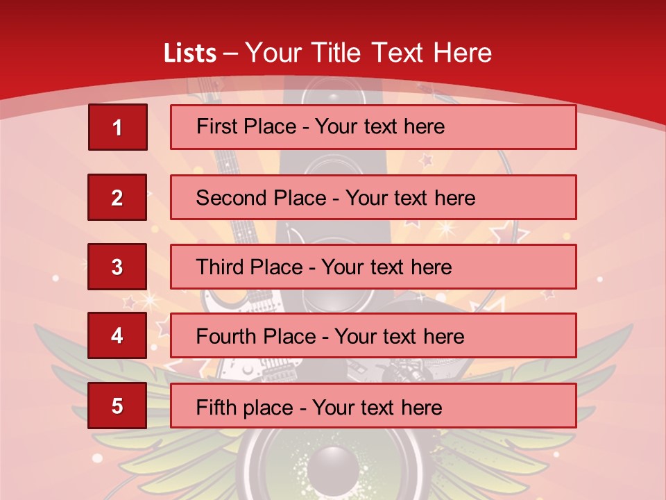 A Music Powerpoint Presentation With Speakers And Guitars PowerPoint Template