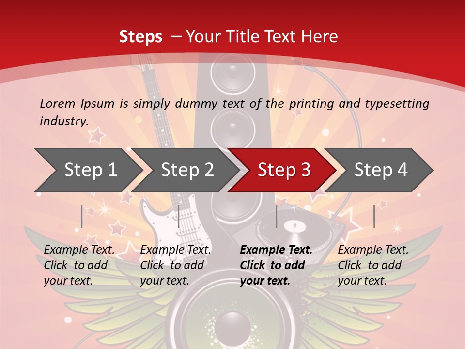 A Music Powerpoint Presentation With Speakers And Guitars PowerPoint Template