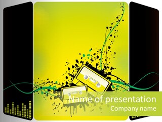 A Yellow And Black Background With A Cassette PowerPoint Template