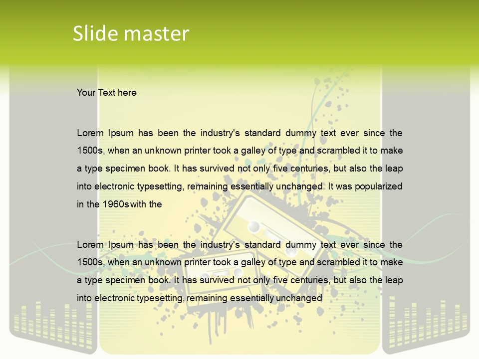 A Yellow And Black Background With A Cassette PowerPoint Template