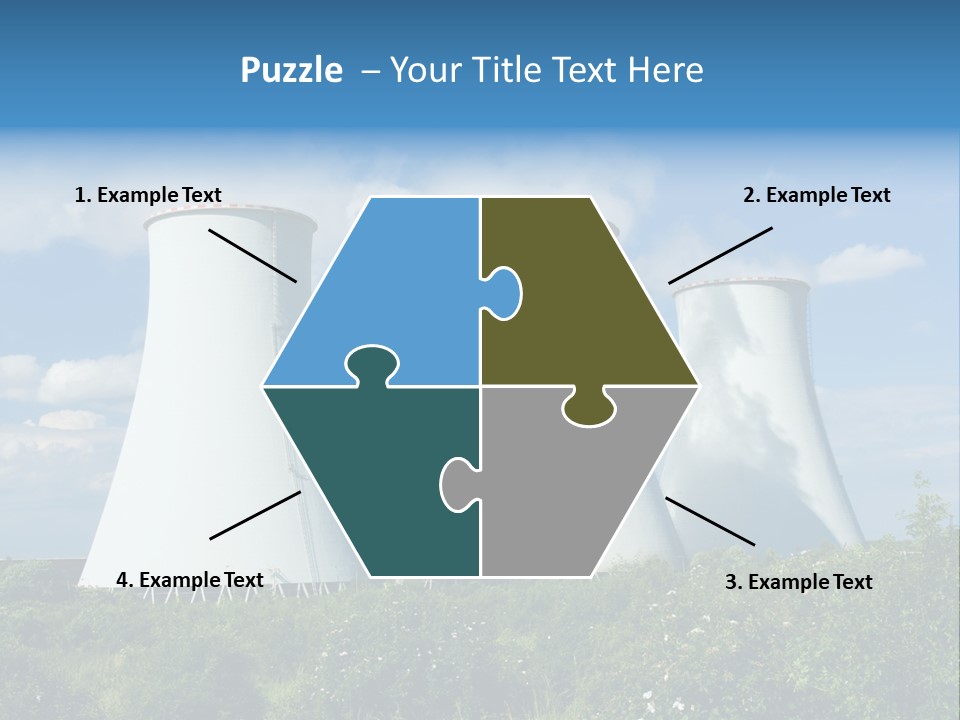 Three Cooling Towers In A Field With A Blue Sky In The Background PowerPoint Template