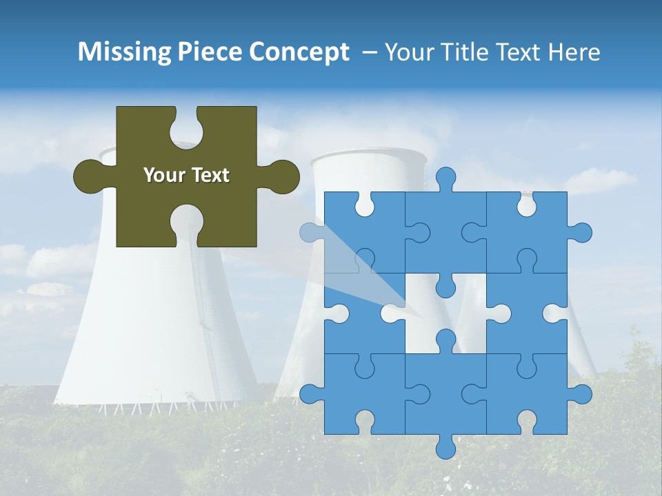 Three Cooling Towers In A Field With A Blue Sky In The Background PowerPoint Template