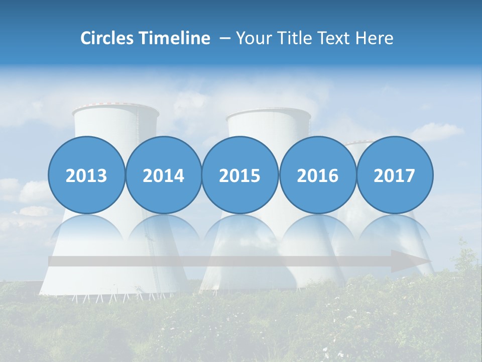 Three Cooling Towers In A Field With A Blue Sky In The Background PowerPoint Template