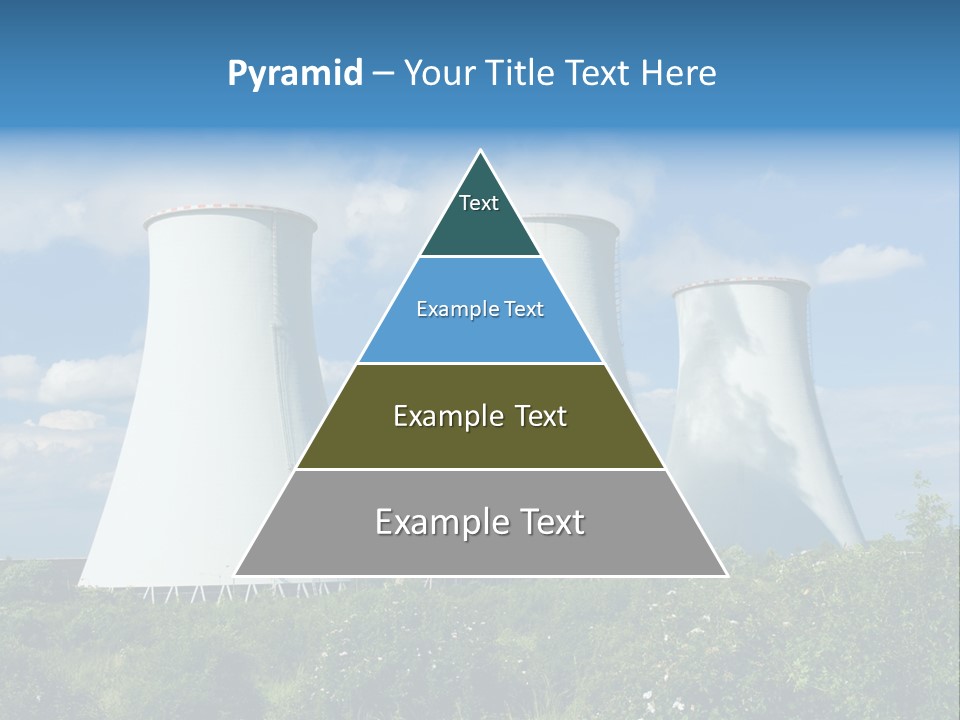 Three Cooling Towers In A Field With A Blue Sky In The Background PowerPoint Template