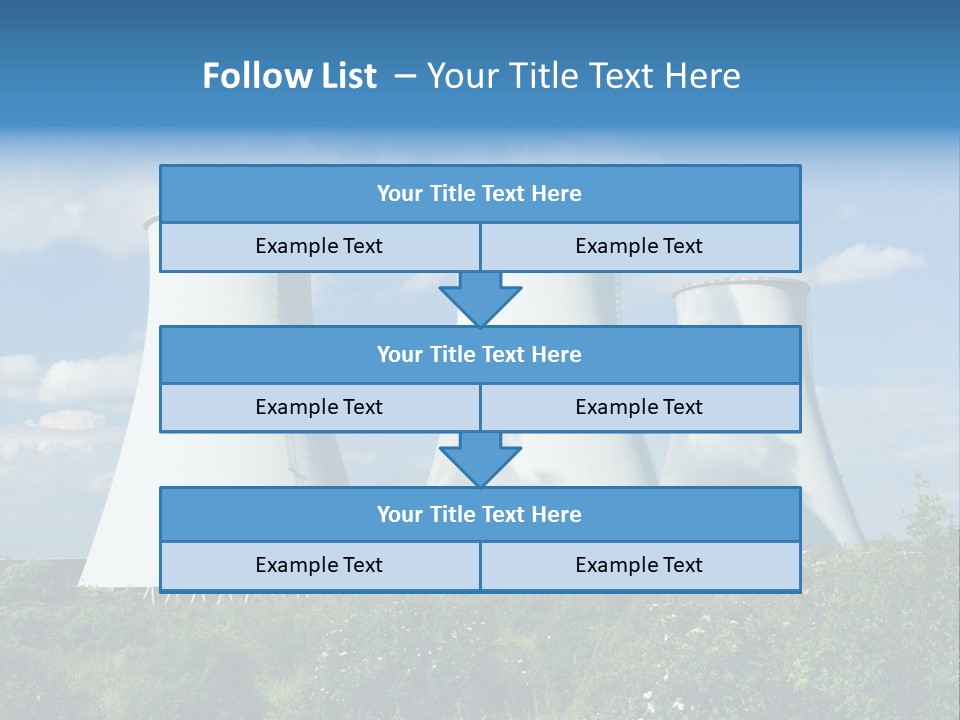 Three Cooling Towers In A Field With A Blue Sky In The Background PowerPoint Template