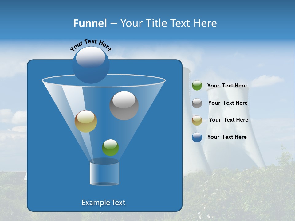 Three Cooling Towers In A Field With A Blue Sky In The Background PowerPoint Template