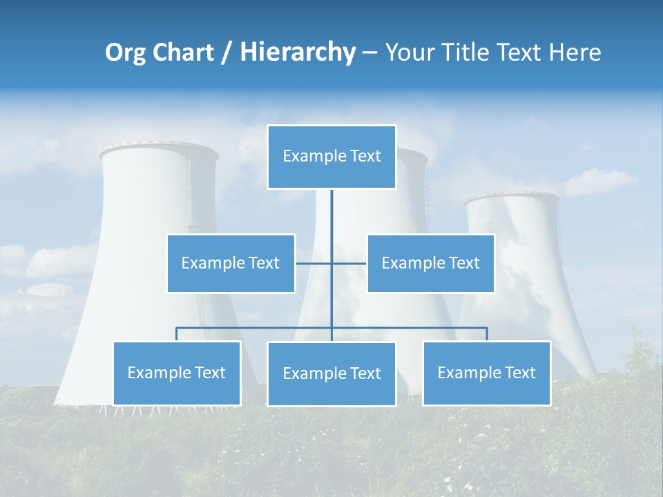 Three Cooling Towers In A Field With A Blue Sky In The Background PowerPoint Template