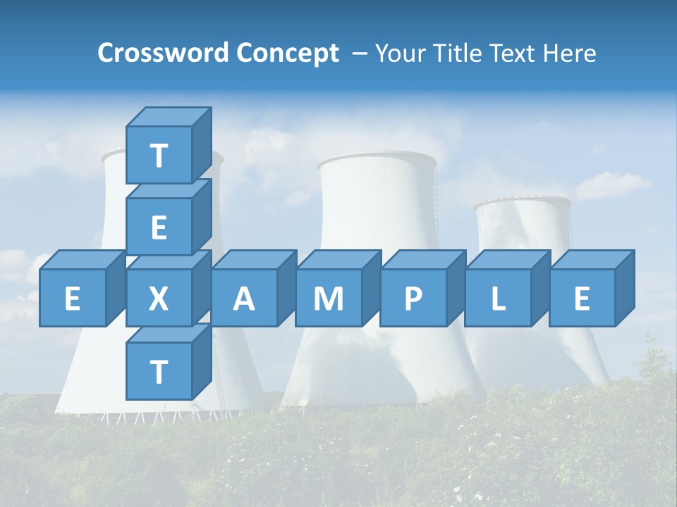 Three Cooling Towers In A Field With A Blue Sky In The Background PowerPoint Template