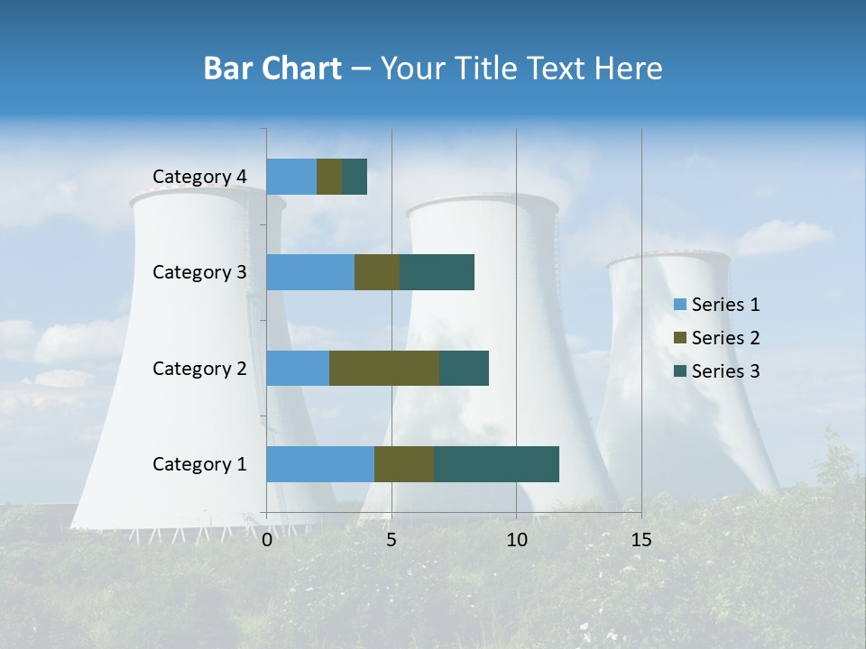 Three Cooling Towers In A Field With A Blue Sky In The Background PowerPoint Template