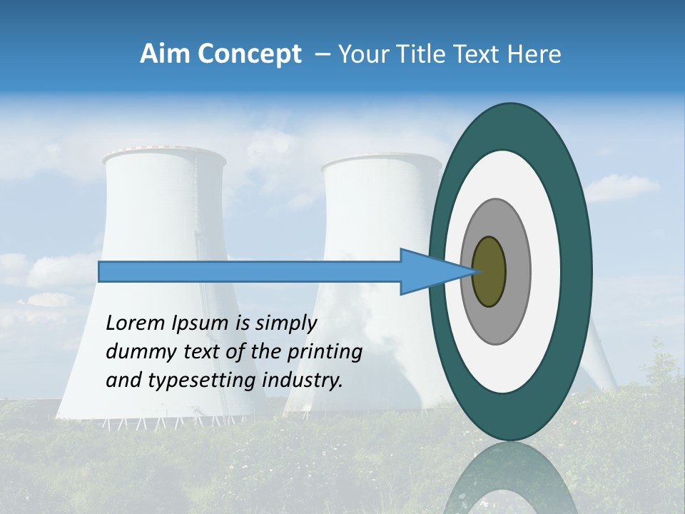 Three Cooling Towers In A Field With A Blue Sky In The Background PowerPoint Template