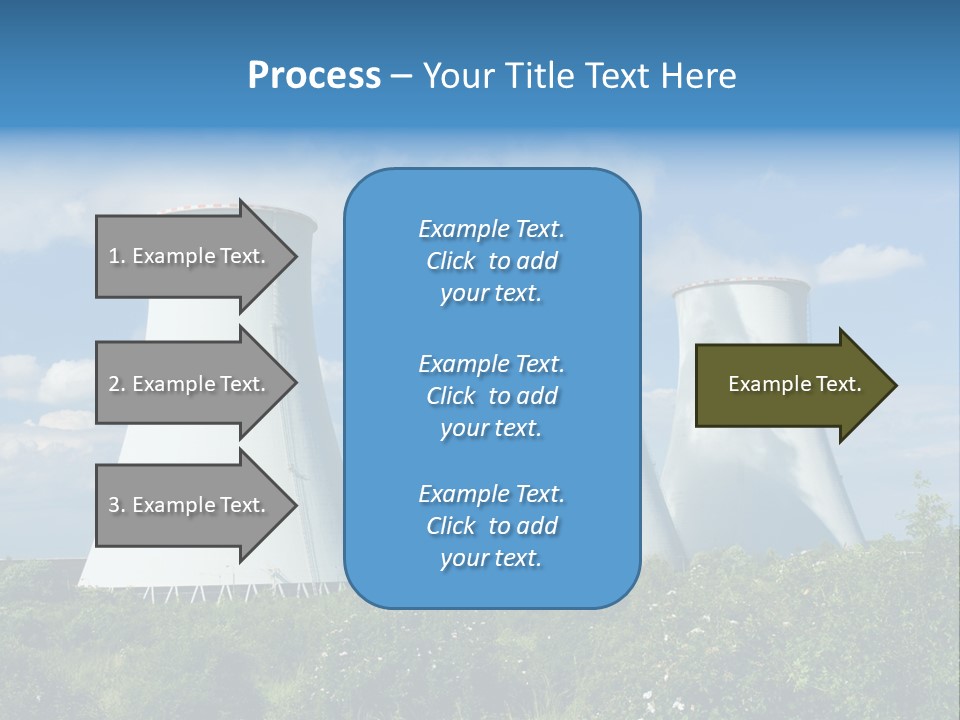 Three Cooling Towers In A Field With A Blue Sky In The Background PowerPoint Template