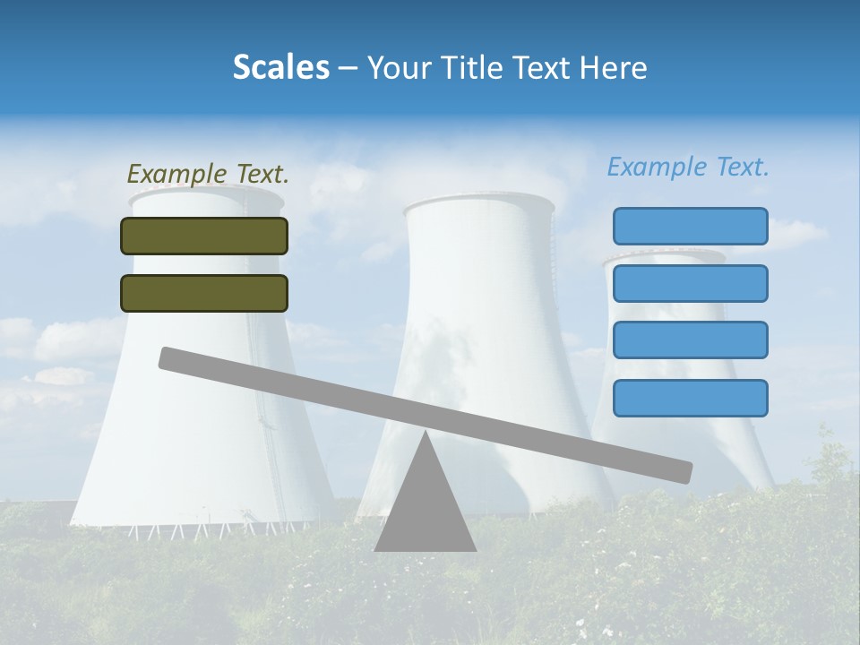 Three Cooling Towers In A Field With A Blue Sky In The Background PowerPoint Template