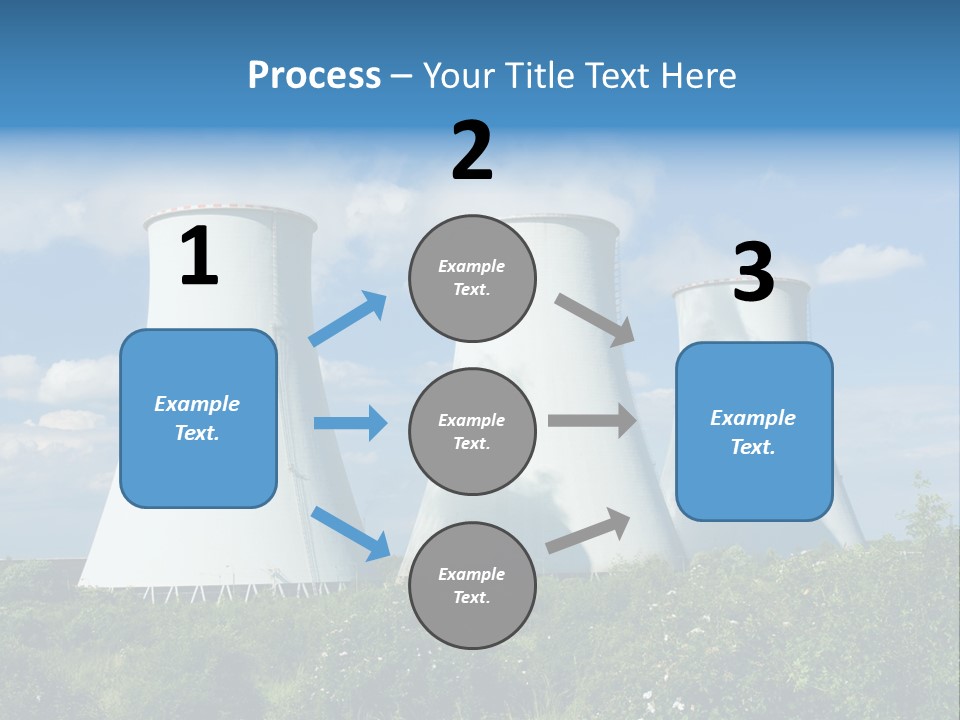 Three Cooling Towers In A Field With A Blue Sky In The Background PowerPoint Template