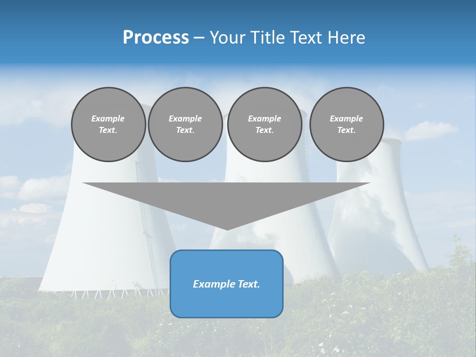 Three Cooling Towers In A Field With A Blue Sky In The Background PowerPoint Template