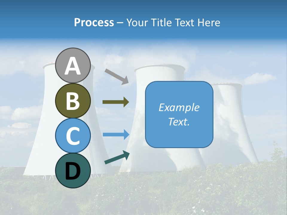 Three Cooling Towers In A Field With A Blue Sky In The Background PowerPoint Template