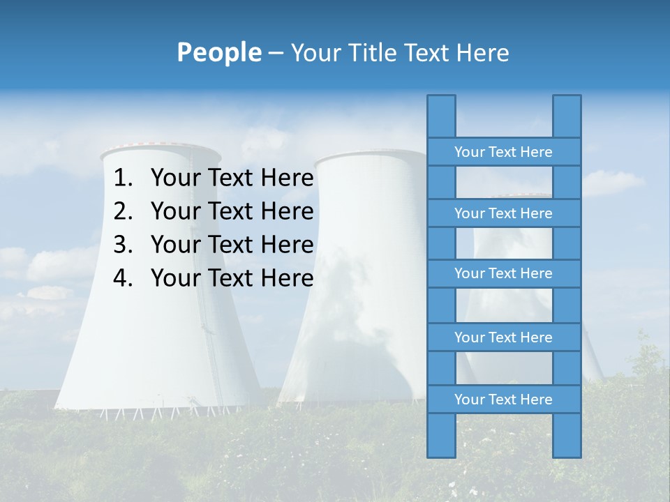 Three Cooling Towers In A Field With A Blue Sky In The Background PowerPoint Template