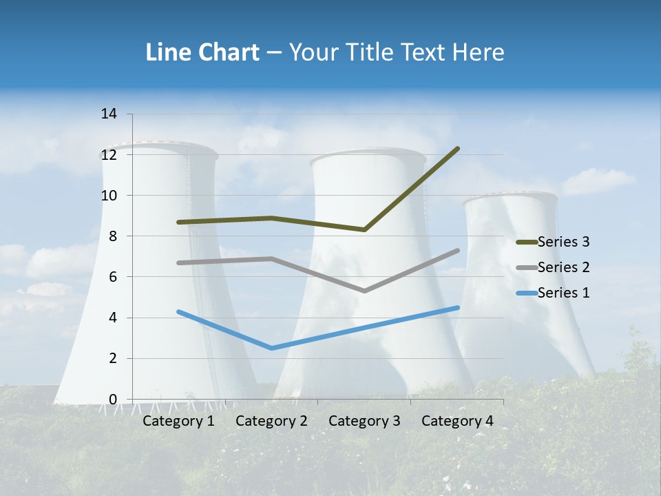 Three Cooling Towers In A Field With A Blue Sky In The Background PowerPoint Template