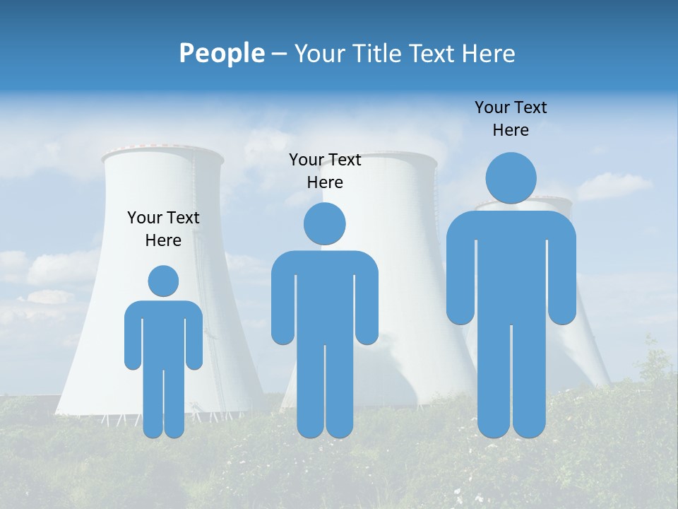 Three Cooling Towers In A Field With A Blue Sky In The Background PowerPoint Template