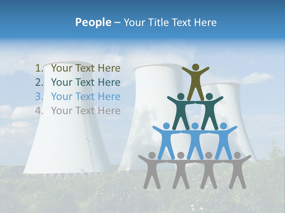 Three Cooling Towers In A Field With A Blue Sky In The Background PowerPoint Template