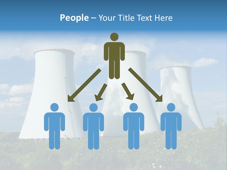 Three Cooling Towers In A Field With A Blue Sky In The Background PowerPoint Template