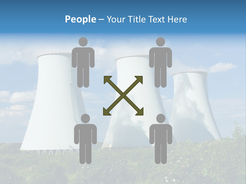 Three Cooling Towers In A Field With A Blue Sky In The Background PowerPoint Template