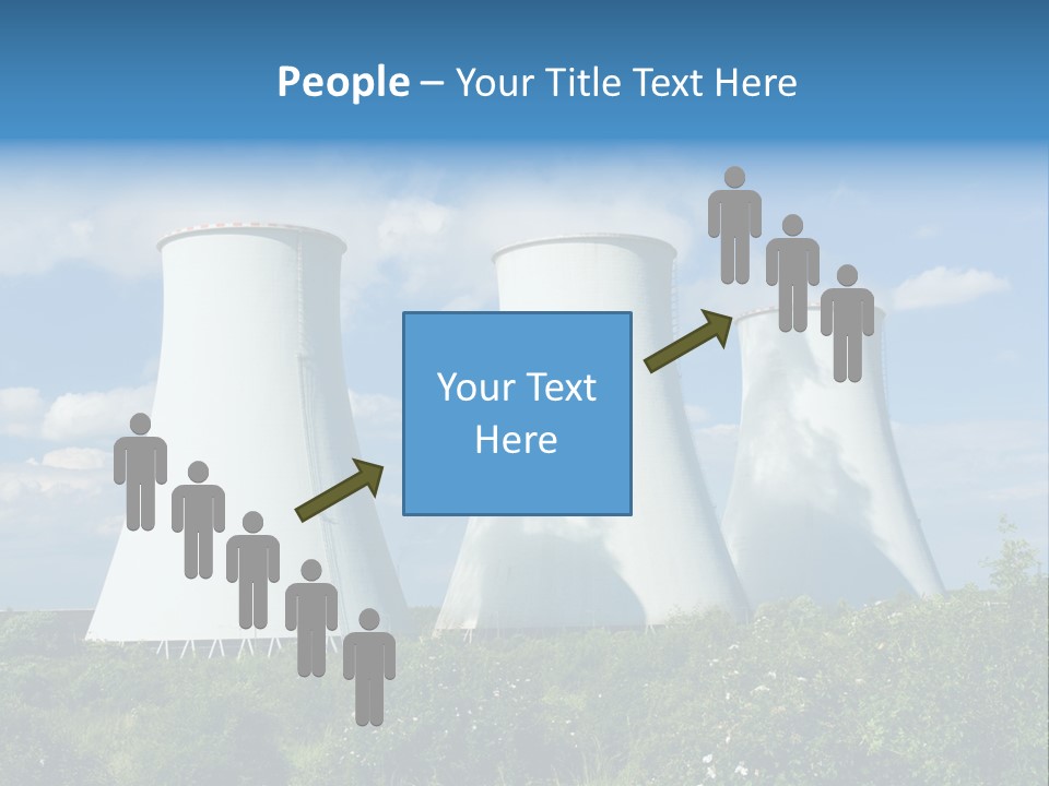 Three Cooling Towers In A Field With A Blue Sky In The Background PowerPoint Template