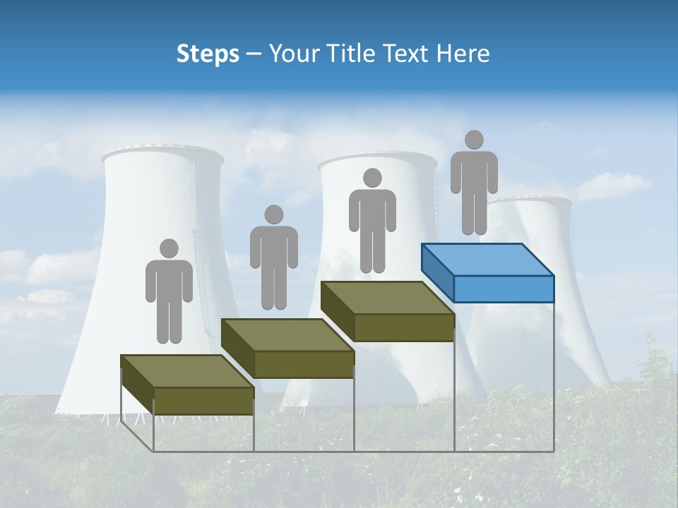Three Cooling Towers In A Field With A Blue Sky In The Background PowerPoint Template
