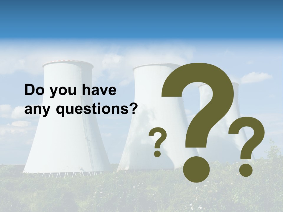 Three Cooling Towers In A Field With A Blue Sky In The Background PowerPoint Template