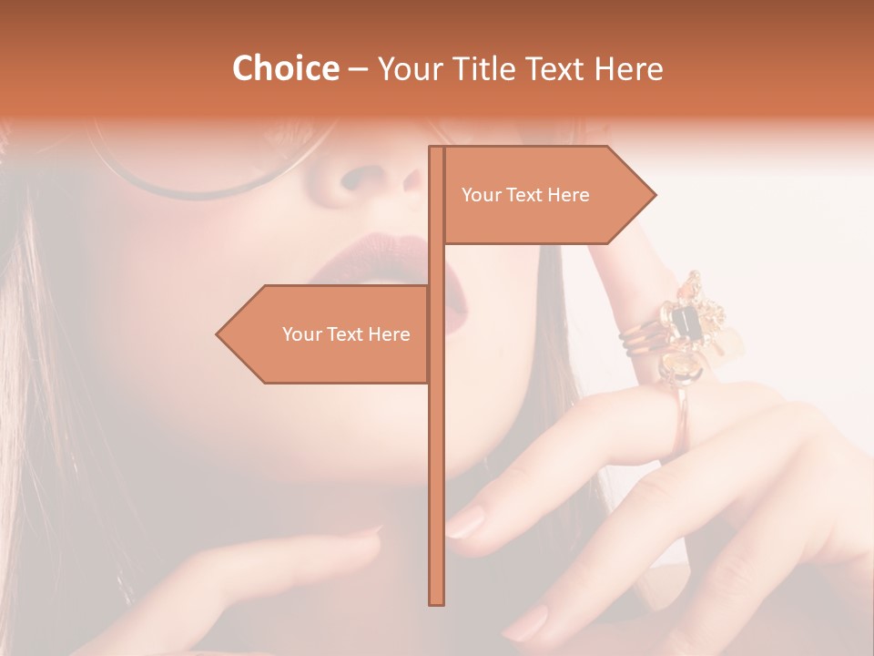 A Woman Wearing Glasses And A Hat With A Ring On Her Finger PowerPoint Template