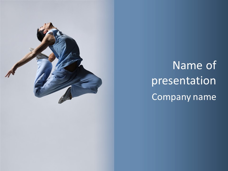 A Man Is Jumping In The Air With His Feet In The Air PowerPoint Template