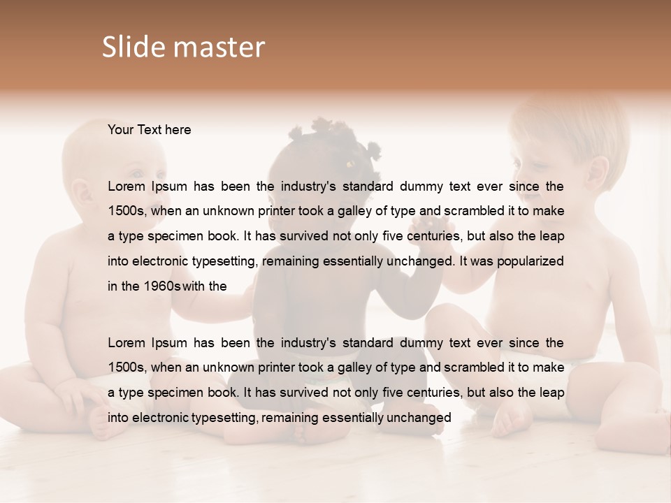 Three Babies Sitting On The Floor Playing With Each Other PowerPoint Template