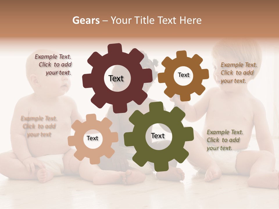 Three Babies Sitting On The Floor Playing With Each Other PowerPoint Template