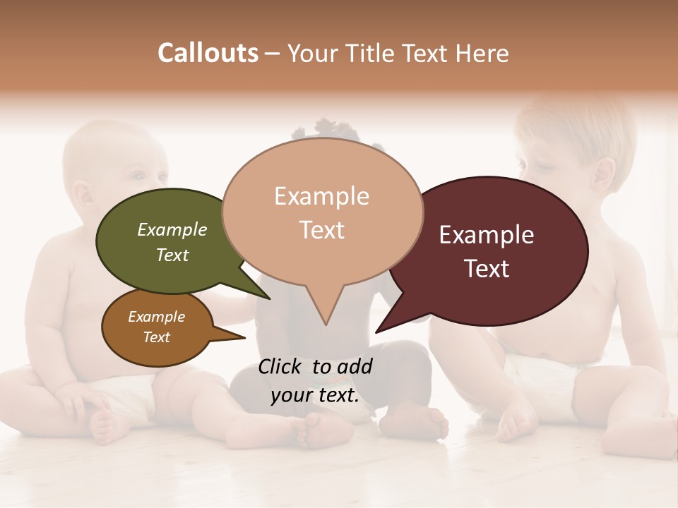 Three Babies Sitting On The Floor Playing With Each Other PowerPoint Template