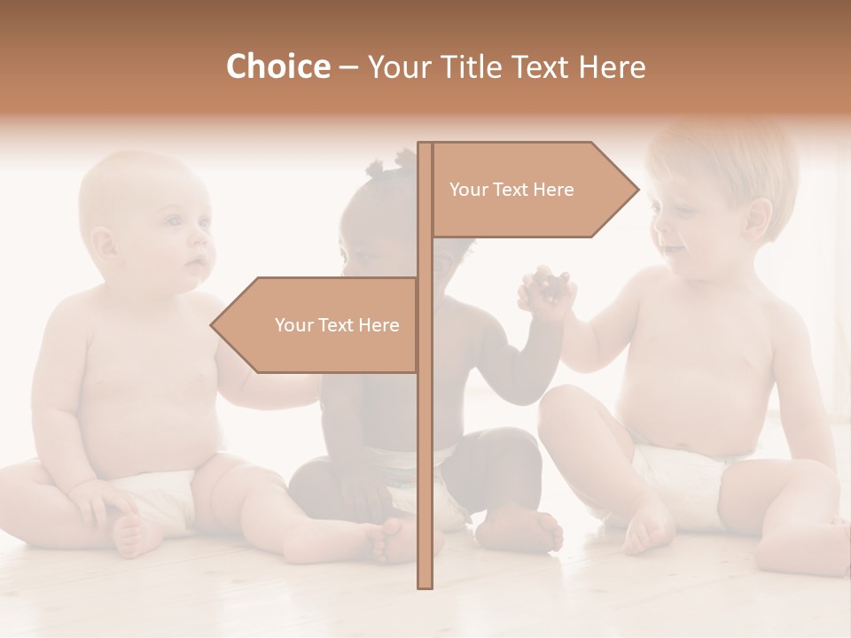 Three Babies Sitting On The Floor Playing With Each Other PowerPoint Template